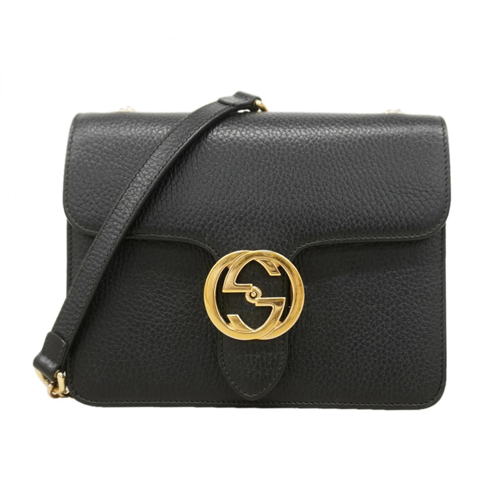 GUCCI Authentic Black Leather Shoulder Bag